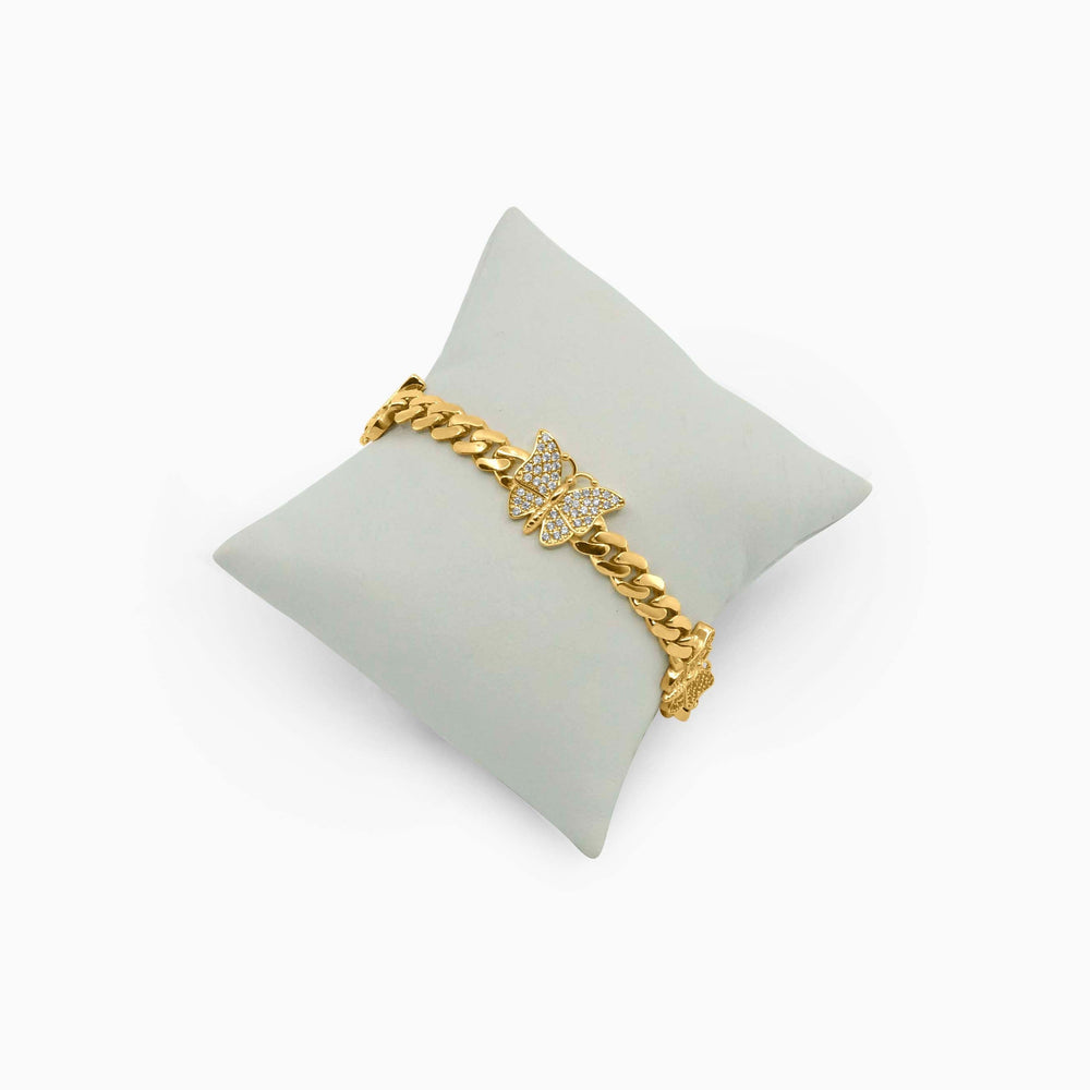 Pulsera estilo monaco con Mariposas en 10k Daisy Joyeria