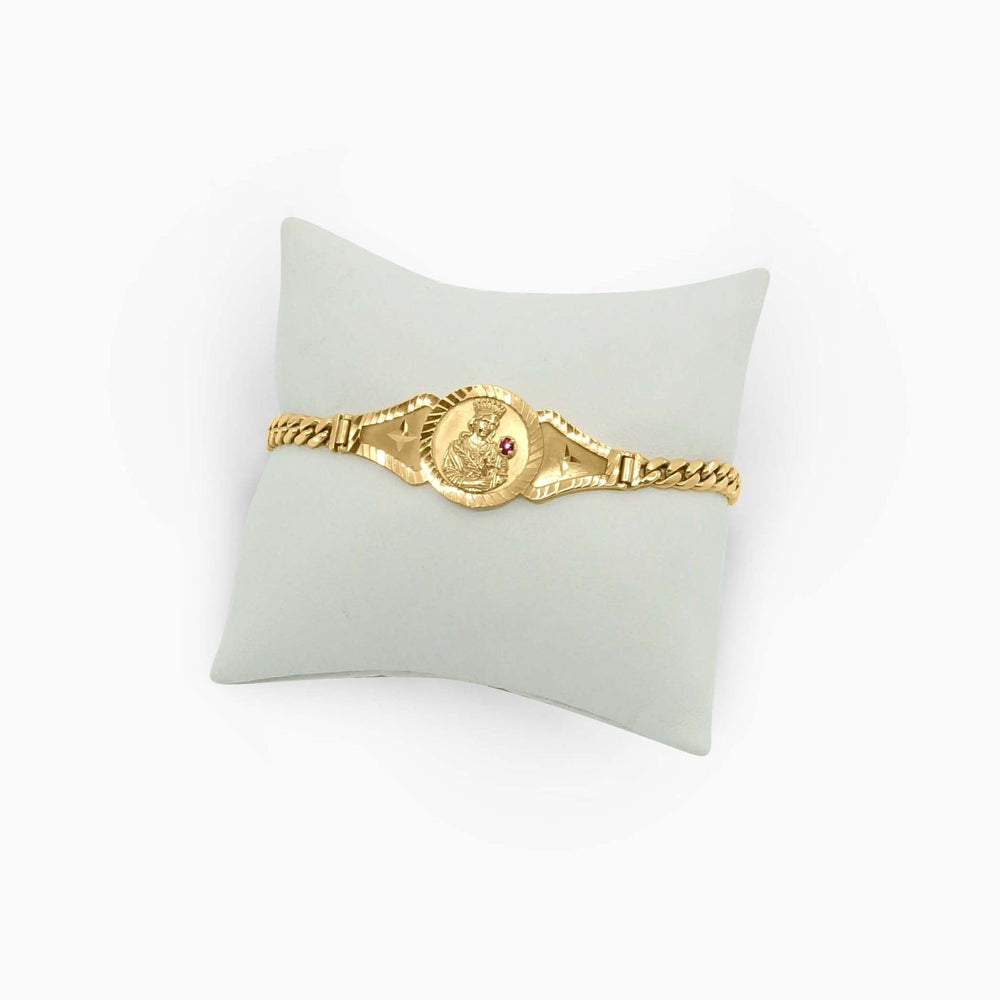 Pulsera de Oro Cubana con Chapa de Santa Barbara en 10k Daisy Joyeria