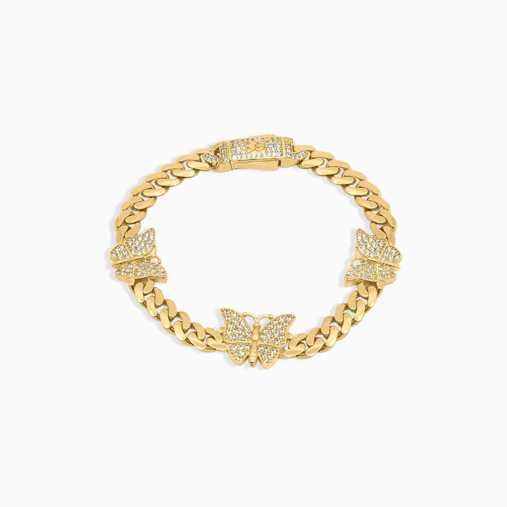 Pulsera estilo monaco con Mariposas en 10k Daisy Joyeria