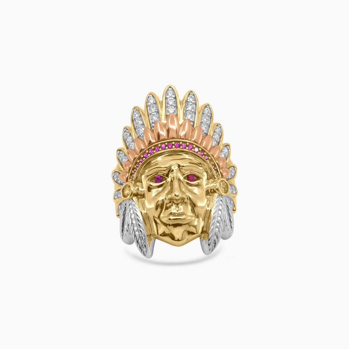 Anillo Cacique Indio Tricolor en Oro 14K Daisy Joyeria