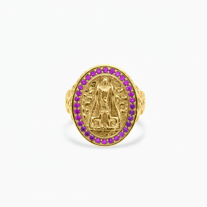 Anillo San Lazaro con Piedras Moradas en Oro 10K Daisy Joyeria