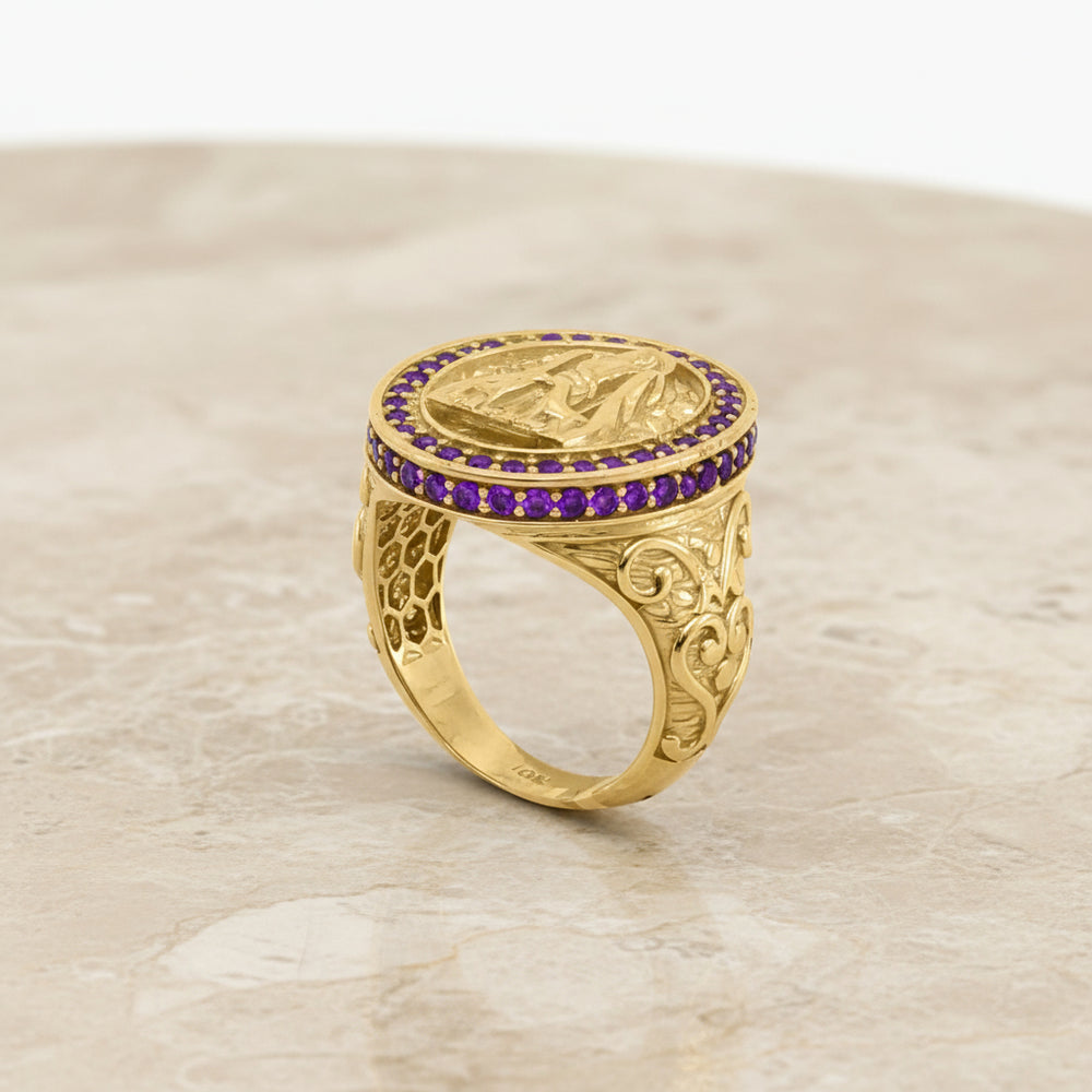 Anillo San Lazaro con Piedras Moradas en Oro 10K Daisy Joyeria