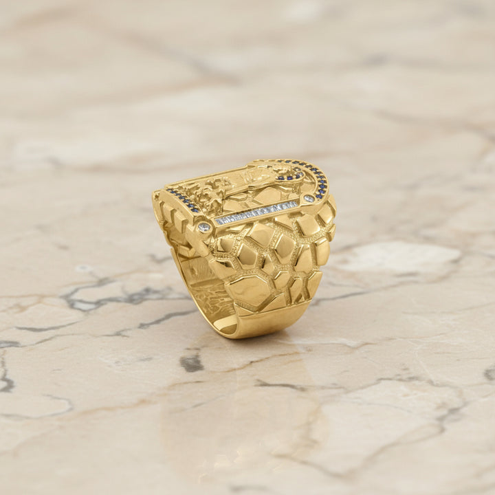 Anillo San Lázaro con Circonias Azules en Oro 10K Daisy Joyeria