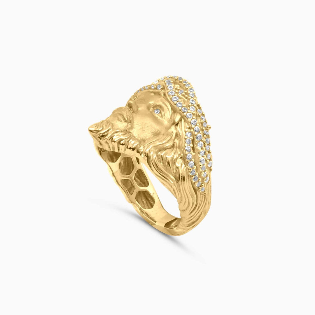 Anillo Cara de Cristo en 10K Pave Brillante Daisy Joyeria