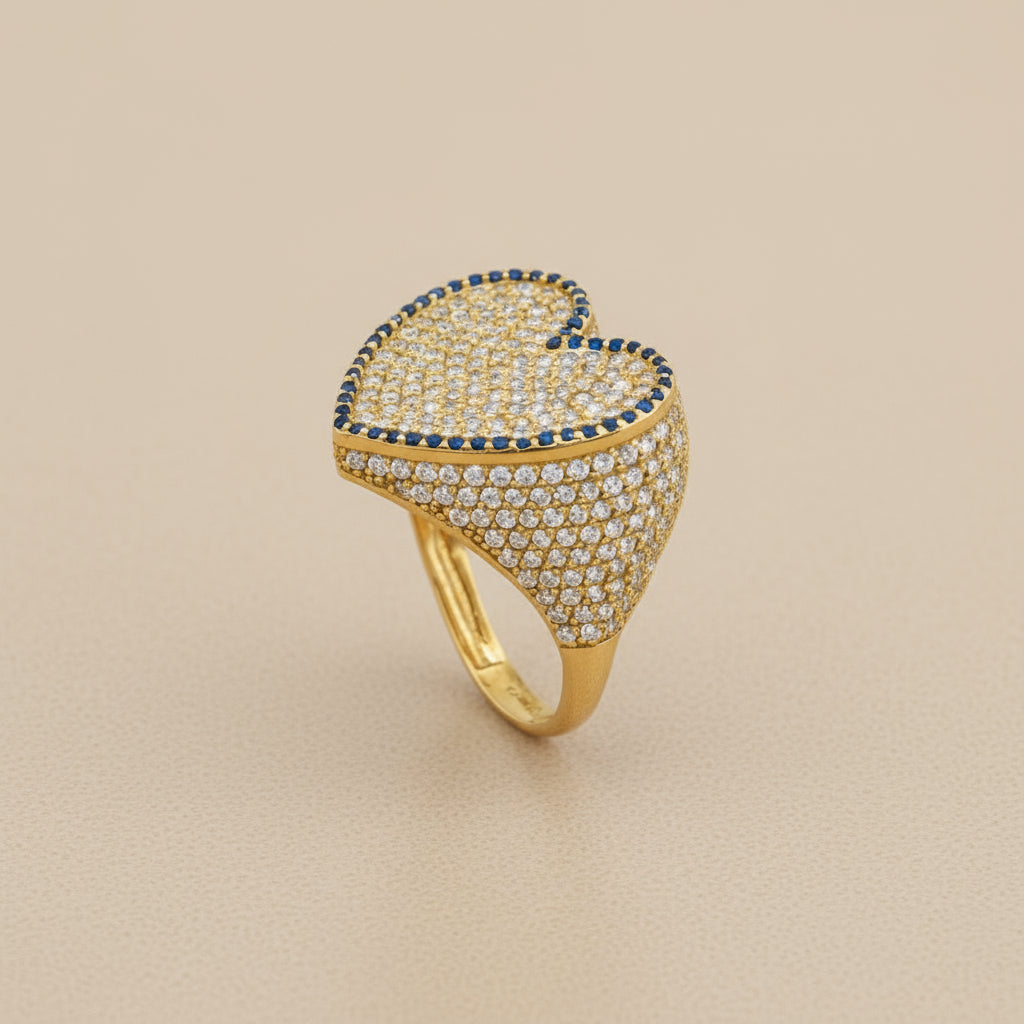 Anillo Corazón Pavé con Bordes Azules en Oro 10K Daisy Joyeria