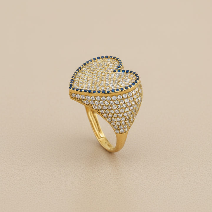 Anillo Corazón Pavé con Bordes Azules en Oro 10K Daisy Joyeria
