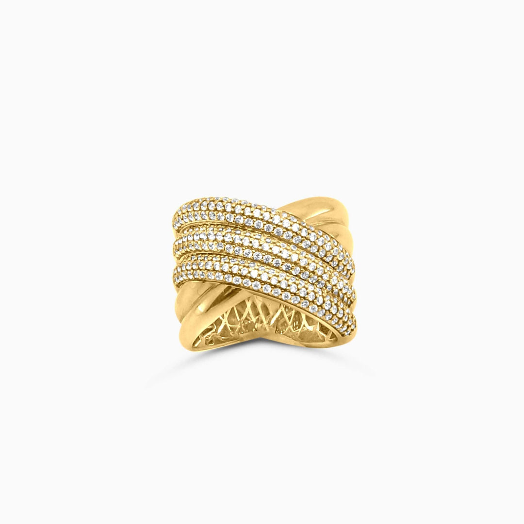 Anillo Cruzado Pavé en Oro 10K Daisy Joyeria