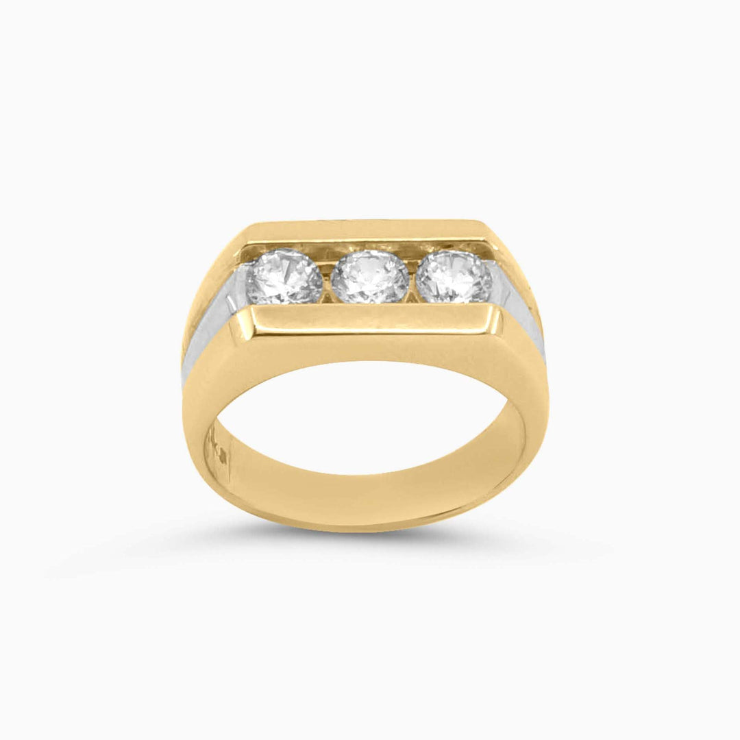 Anillo de Hombre 14K – Diseño Cuadrado con 3 Piedras Claras Daisy Joyeria