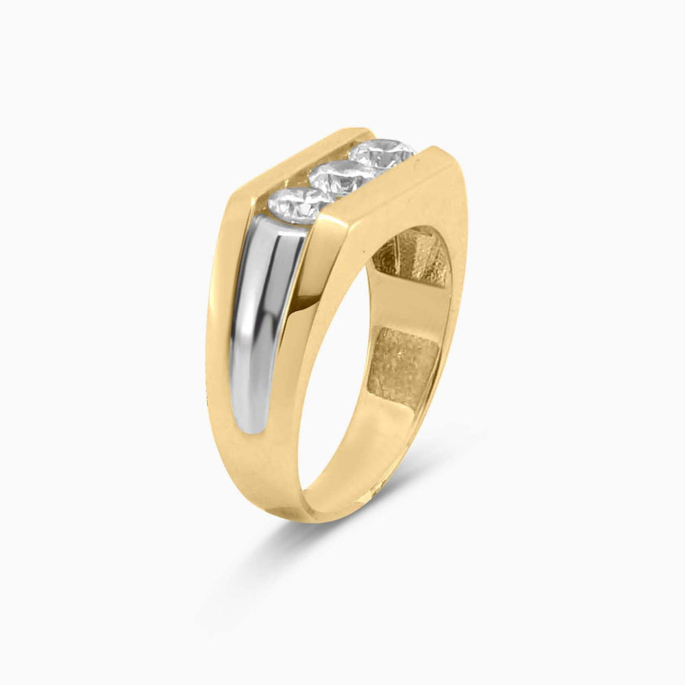 Anillo de Hombre 14K – Diseño Cuadrado con 3 Piedras Claras Daisy Joyeria