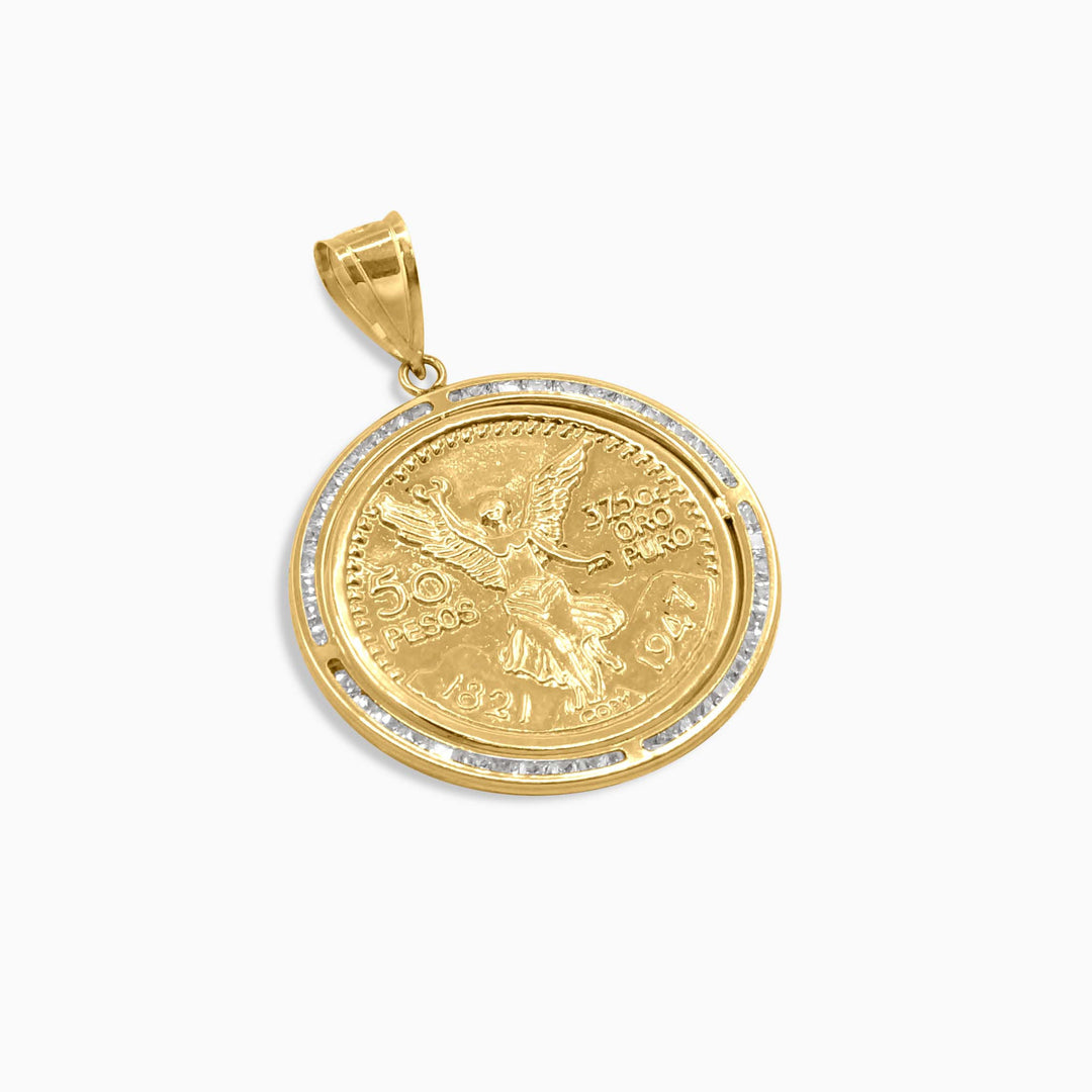 Dije 10K – Moneda Mexicana 50 Pesos con Marco de Piedras Daisy Joyeria