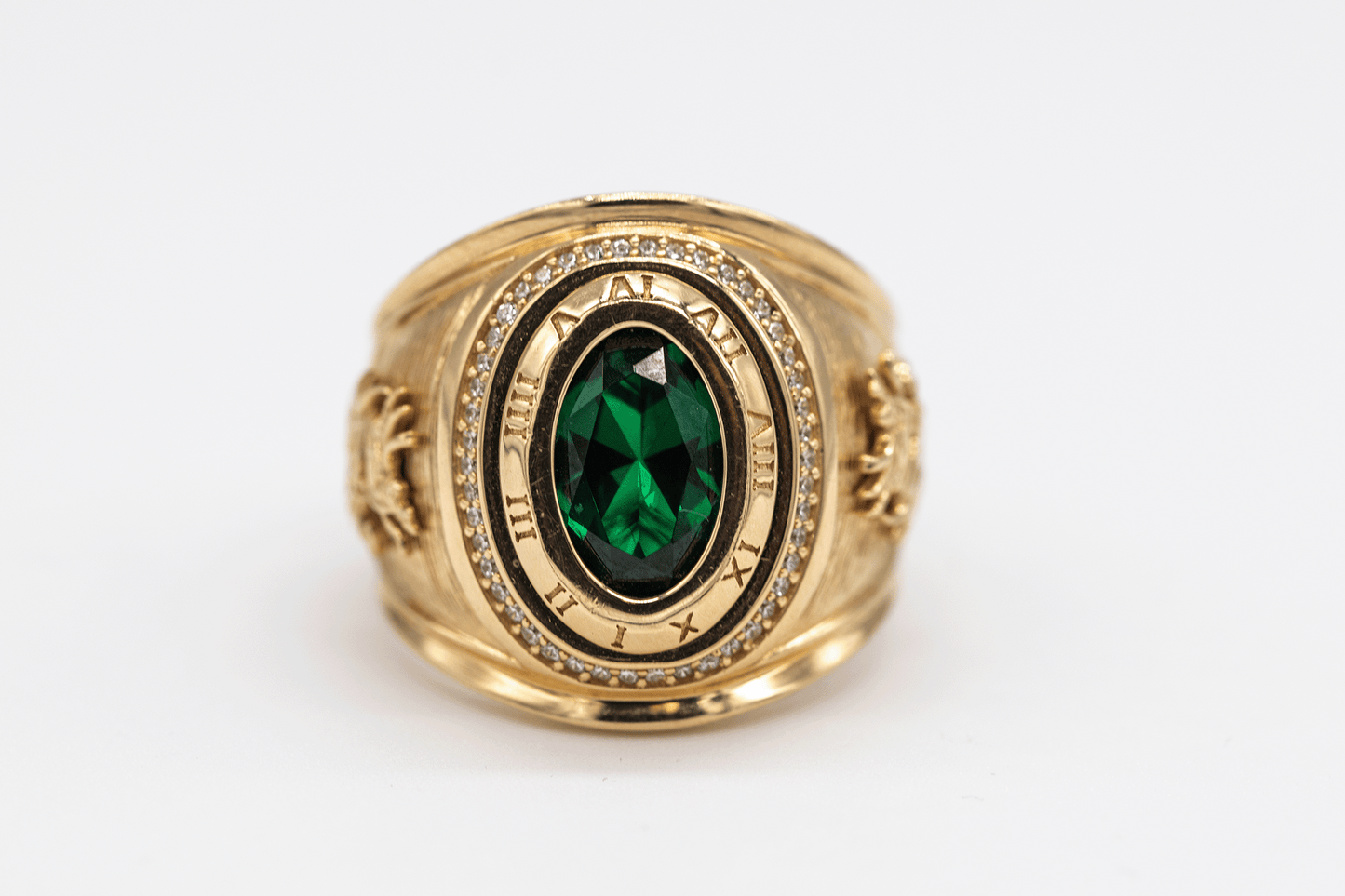 14K GREEN STONE RING 12.9 GRAMS