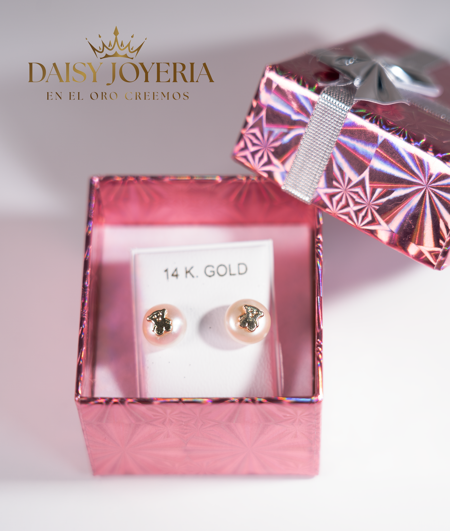 ARETES DE OSITO CON PERLA 14K