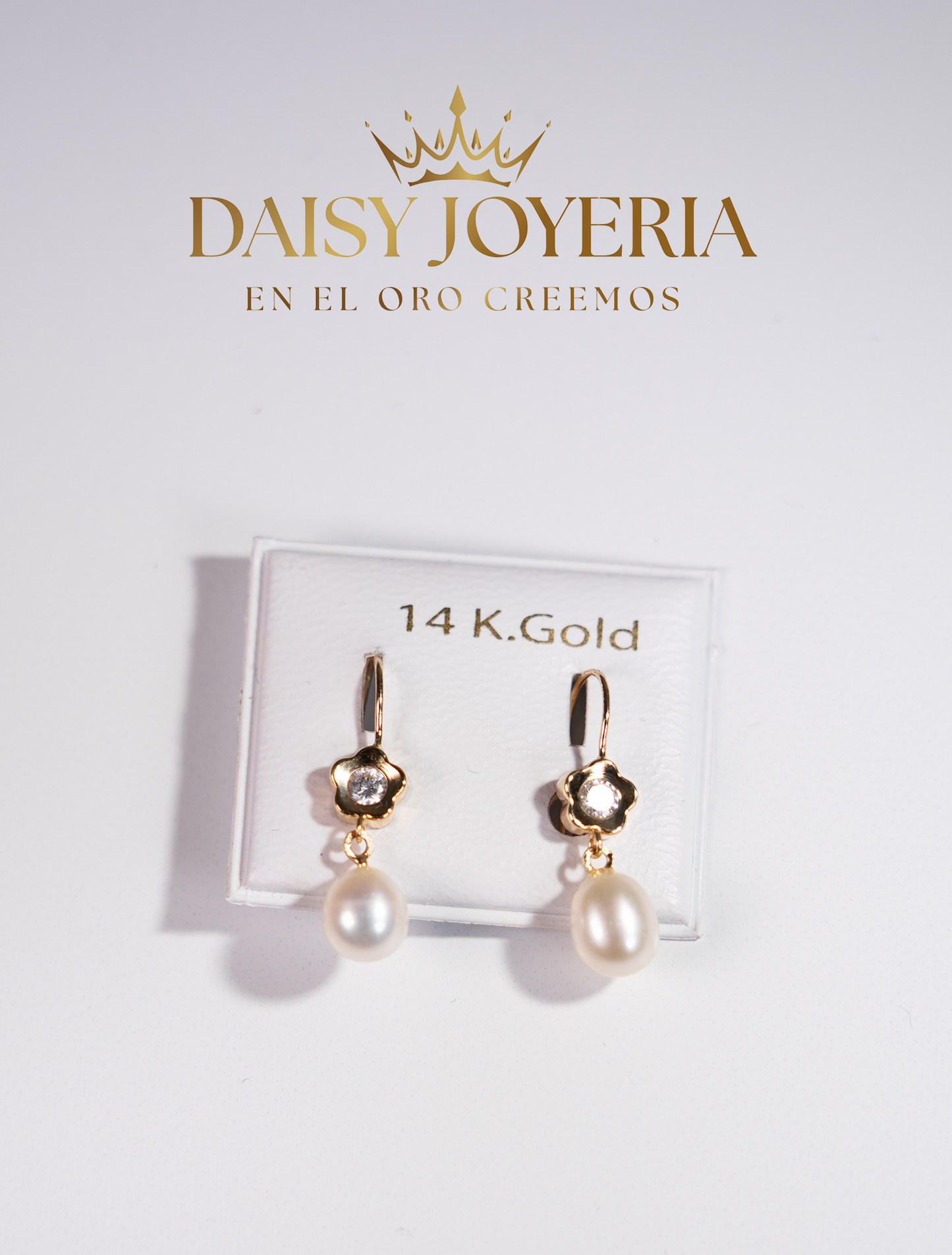 ARETES DE FLOR Y PERLA 14K