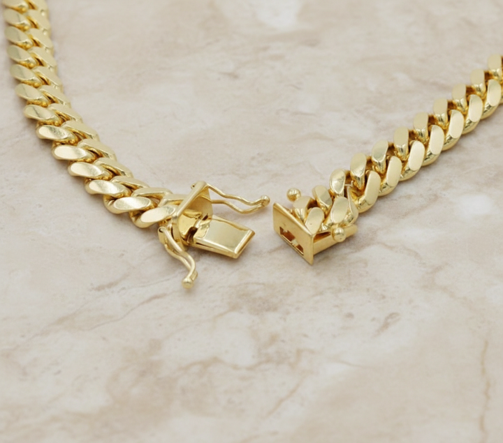 Cadena Cubana Sólida Hecha a Máquina de 4mm – Oro 10K Pochy Jewelry