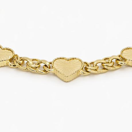 Pulsera de Eslabones con Corazones en Oro 10K Pochy Jewelry