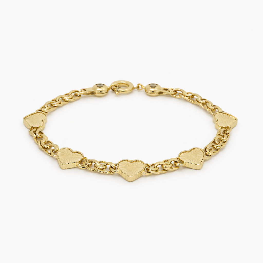 Pulsera de Eslabones con Corazones en Oro 10K Pochy Jewelry