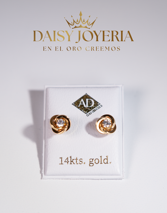 ARETES DE NUDOS PEQUEÑOS CON PIEDRA 14K