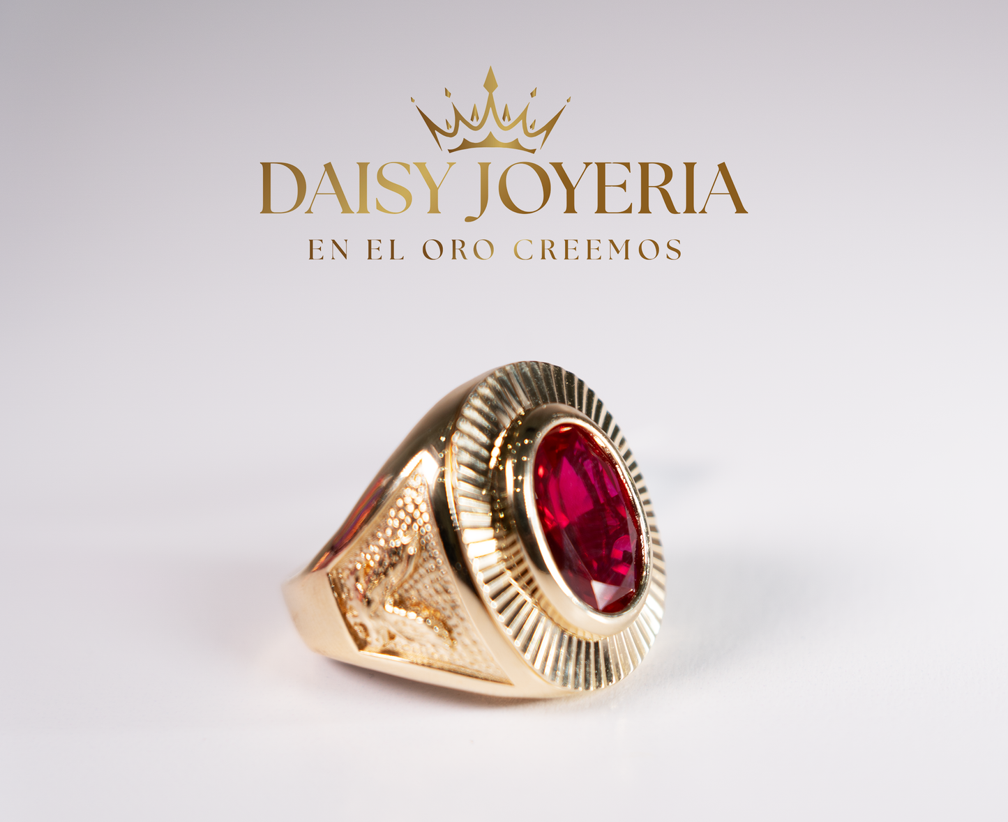 ANILLO CON ZIRCONIA ROJA 14K 15.6G