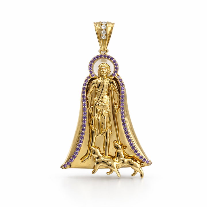 Dije de San Lázaro con Piedras en Oro 10K Daisy Joyeria