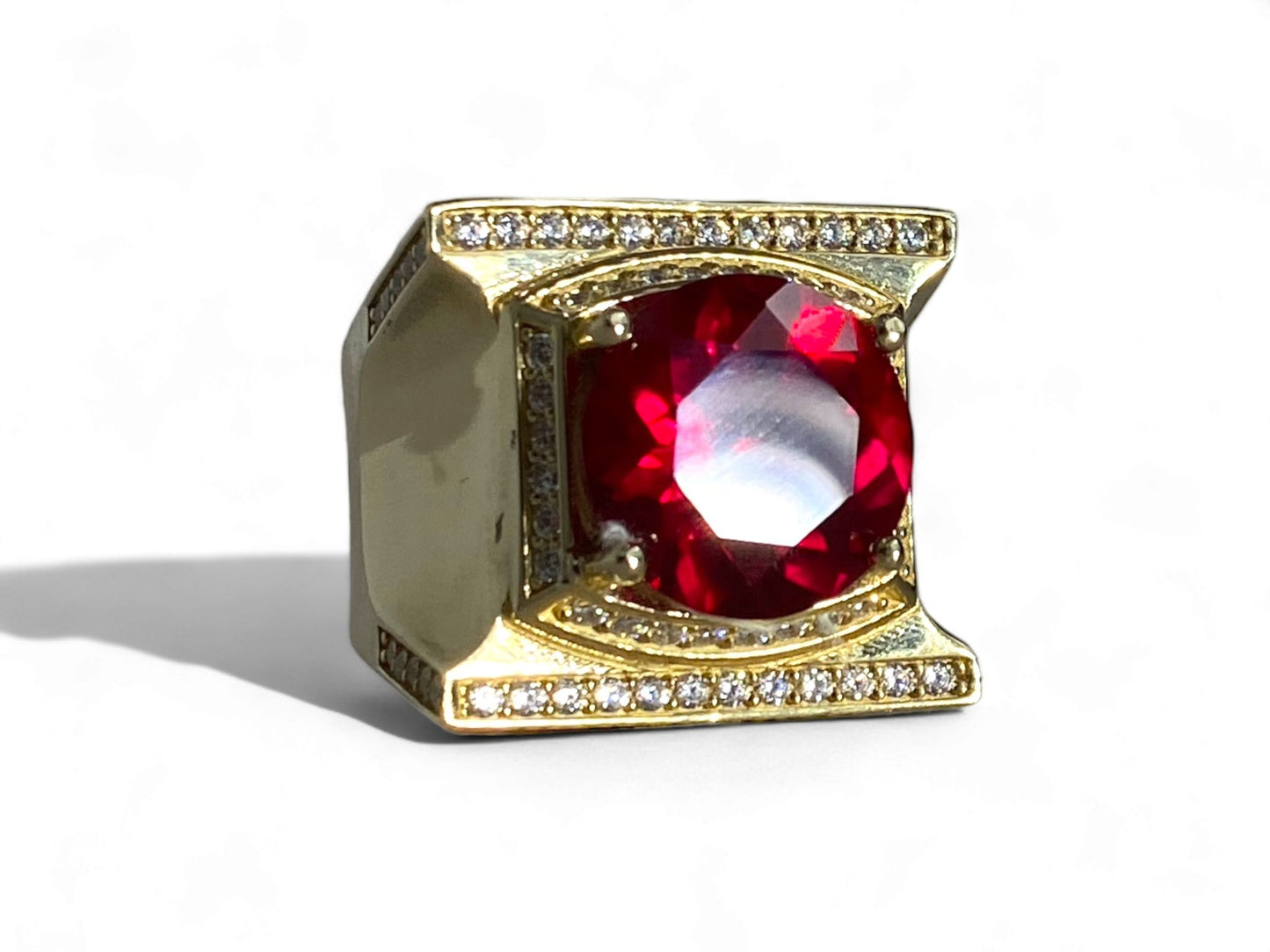 BIG RED GEM RING 10K 12G