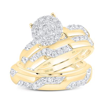 10k Yellow Gold Round Diamond Cluster Matching Nicoles Dream Collection Wedding Ring Set 1 Cttw Daisy Joyeria