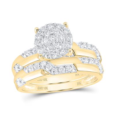 10k Yellow Gold Round Diamond Cluster Matching Nicoles Dream Collection Wedding Ring Set 1 Cttw Daisy Joyeria