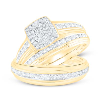 10k Yellow Gold Round Diamond Halo Matching Wedding Ring Set 7/8 Cttw Daisy Joyeria