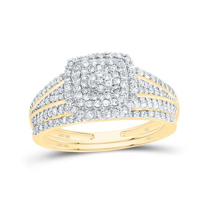10K 1/2CTW-DIA NK CUSHION DOUBLE HALO BRIDAL SET Daisy Joyeria